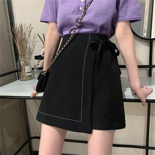Tie-waist Flap Mini Pencil Skirt