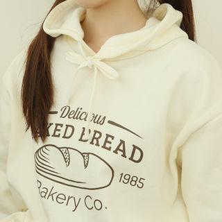 Kangaroo-pocket Bread Print Hoodie