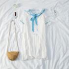 Ruffled Sailor Collar Short-sleeve Chiffon Dress White - One Size