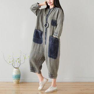 Color Block Pocket Detail 3/4-sleeve Jumpsuit