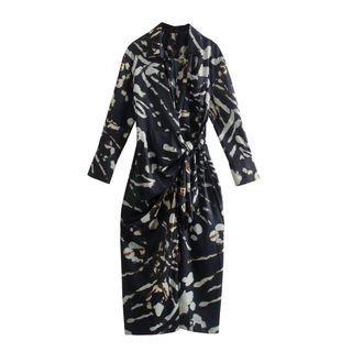 Long-sleeve Tie-dyed Maxi Sheath Dress