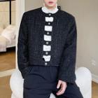 Ruffle Collar Tweed Button-up Jacket