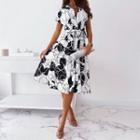 Short-sleeve Bow Print A-line Dress