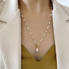 Freshwater Pearl Pendant Alloy Necklace 1pc - Gold & White - One Size