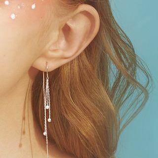 925 Sterling Silver Bead Fringed Earring 1 Pair - Silver - One Size