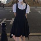 Mock Two-piece Lace-up Mini A-line Dress