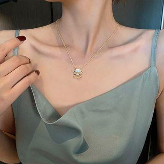 Cat Eye Stone Necklace 1pc - Gold & White - One Size