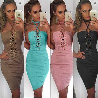 Crisscross Front Halter Dress