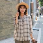 Mandarin-collar Checked Linen Shirt