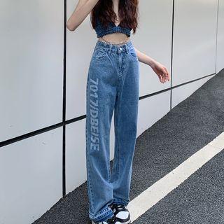 Lettering Print Denim Jeans