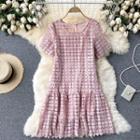 Round-neck Short-sleeve Lace Cutout Dress