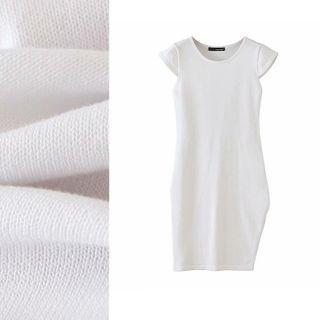 Plain Cap-sleeve Slit Mini Dress