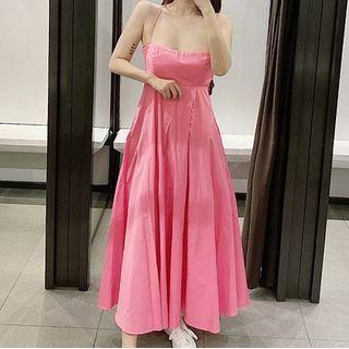 Spaghetti Strap Midi A-line Dress / Sheer Shirt