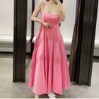 Spaghetti Strap Midi A-line Dress / Sheer Shirt