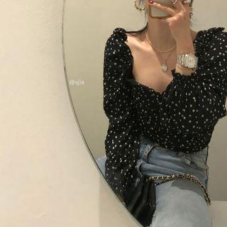 Square-neck Floral Crop Blouse Black - One Size