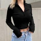 Half-zip Long-sleeve Cropped Top