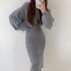 Puff Sleeve Hooded Knit Bodycon Dress