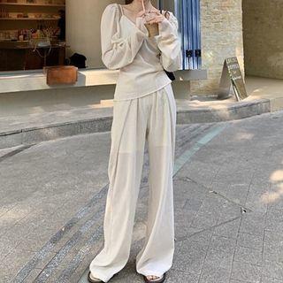 V-neck Camisole Top / Cardigan / Wide-leg Pants