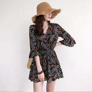 Tie-waist Foliage Chiffon Playsuit
