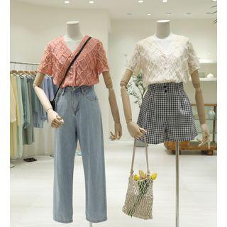 Short-sleeve Eyelet Lace Cardigan