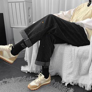 Star Embroidered Straight Leg Jeans