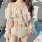 Cold-shoulder Lace Ruffle Swimsuit