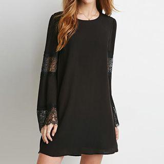 Lace Panel A-line Chiffon Dress