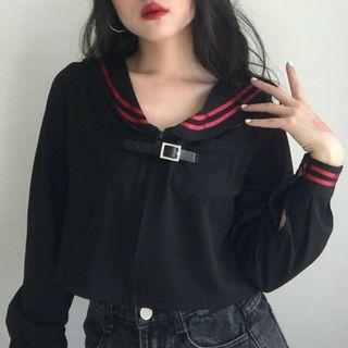 Sailor Collar Cropped Zip Jacket