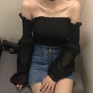 Off-shoulder Puff-sleeve Blouse As Shown In Figure - One Size