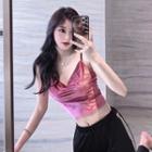 Velvet Cropped Camisole / High-waist Striped Sweatpants