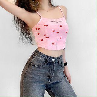 Heart Print Lettering Cropped Camisole Top