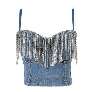 Metal Fringe Denim Camisole Top