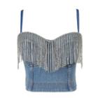 Metal Fringe Denim Camisole Top