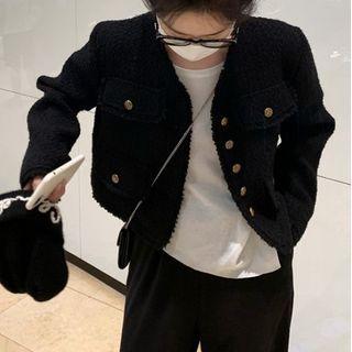 Single-breasted Tweed Cropped Jacket / Straight-leg Pants