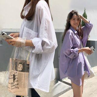 Long Sleeve Button-up Oversized Plain Shirt