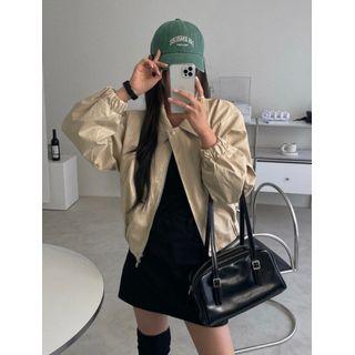 Collared Pleather Bomber Jacket