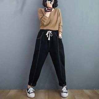 Drawstring Color-block Harem Pants