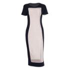 Short-sleeve Mesh Panel Midi Dress