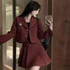 Notch Lapel Single-breasted Jacket / Pleated Mini A-line Skirt