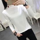 Long-sleeve Embroidered Heart Mock Neck T-shirt