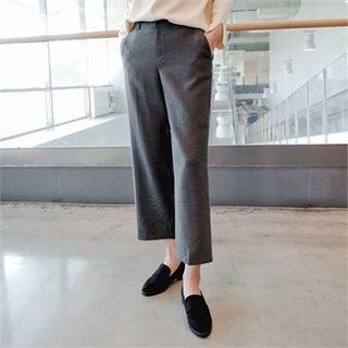 Band-waist Cropped Straight-cut Dress Pants