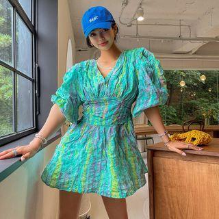 Crinkled Printed Minidress