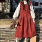 Mock-neck Sweatshirt / Sleeveless Plaid Dress