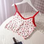 Flower Print Cropped Camisole Top Camisole Top - Flower Print - Red - One Size