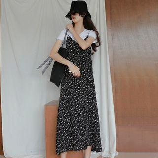 Spaghetti Strap Floral Print Midi Dress Black - One Size