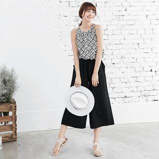 Cropped Wide-leg Panel Jumpsuit