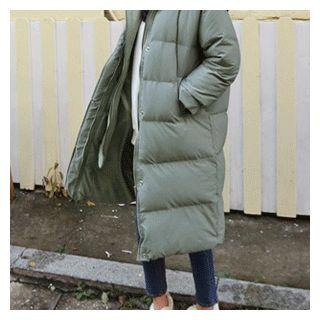 Hooded Layered Puffer Coat Khaki - One Size