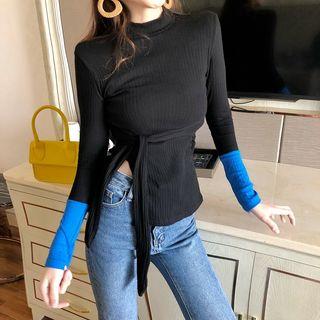 Slited Colorblock T-shirt With Sash