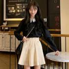 Lace Collar Blouse / High Waist A-line Skirt