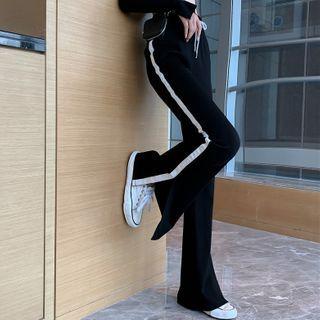 Drawstring Striped Side-slit Boot-cut Sports Pants